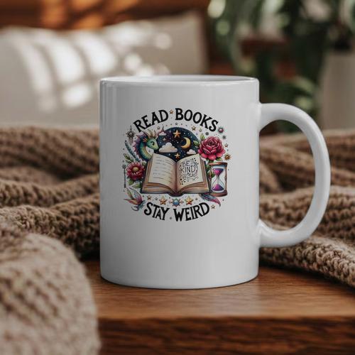 Read Books Be Kind Stay Weird Dragon Book Lover Graphic Print Coffee Mug - Bookorys