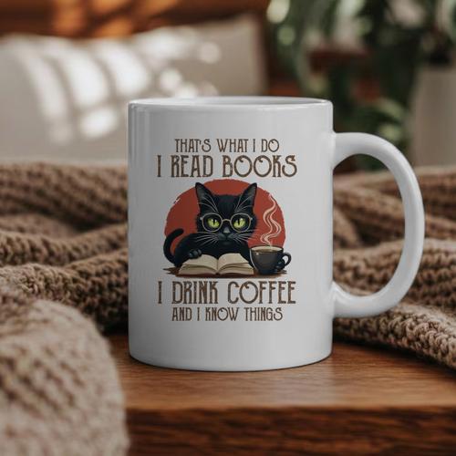 i Read Books And i Know Things Cat Reading Coffee Graphic Print Coffee Mug - Bookorys AU