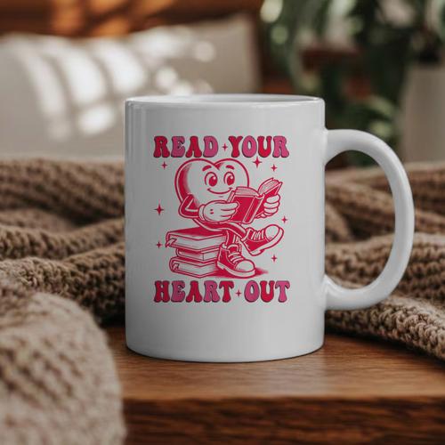 Read Your Heart Out Valentines Day Book Lover Bookish Teach Graphic Print Coffee Mug - Bookorys