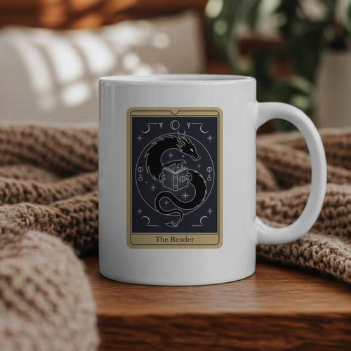 The Reader Tarot Card Mystic Dragon Book Magic Graphic Print Coffee Mug - Bookorys