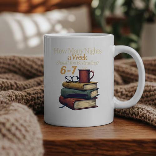 Reading 6 7 Nights Meme English Teacher Bookworm Books Graphic Print Coffee Mug - Bookorys CA