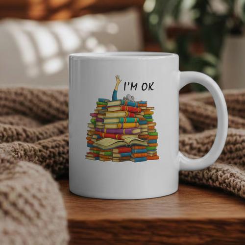 Reading Books Librarian Reader Nerd I'm Ok Teacher School Graphic Print Coffee Mug - Bookorys