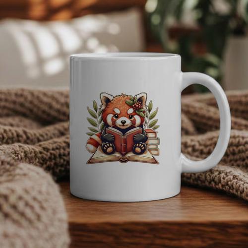 Red Panda Reading Books Pandas Cottagecore Aesthetic Kids Graphic Print Coffee Mug - Bookorys