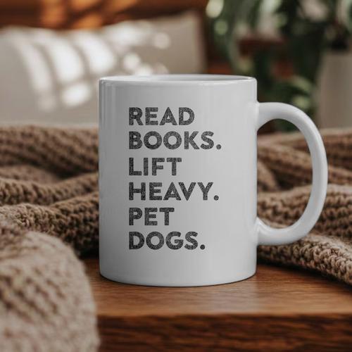 Retro Gym Book Lover Read Books Lift Heavy Pet Dogs Graphic Print Coffee Mug - Bookorys DE