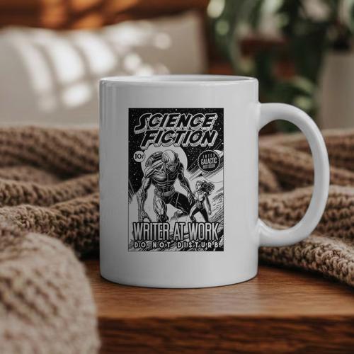 Science Fiction Writer At Work Vintage Book Cover Graphic Print Coffee Mug - Bookorys