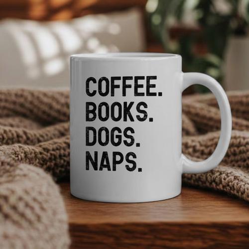 Vintage Coffee Books Dogs Naps Retro Graphic Print Coffee Mug - Bookorys