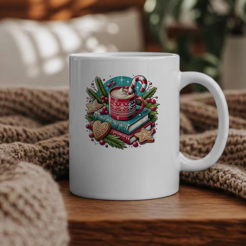 Vintage Cozy Winter Hot Cocoa Books Gingerbread Book Lovers Graphic Print Coffee Mug - Bookorys DE