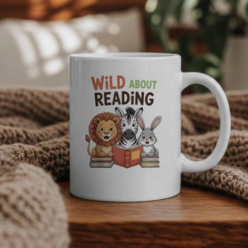 Wild About Reading Zoo Animals For Bookworm Book Reader Graphic Print Coffee Mug - Bookorys DE
