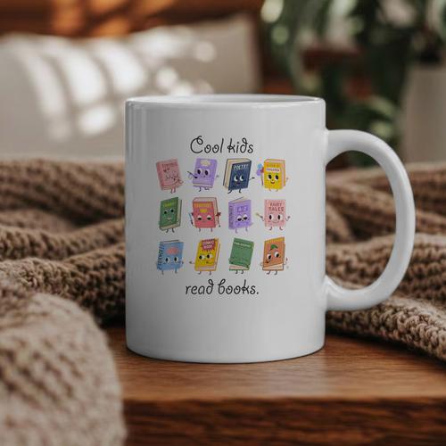 Women Cool Kids Read Books Teacher Back To School Librarian Graphic Print Coffee Mug - Bookorys