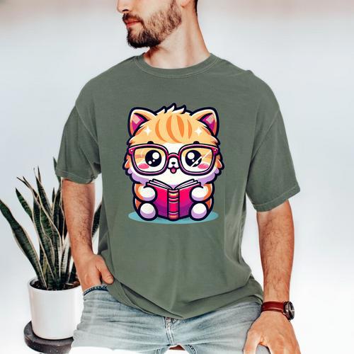 Adorable Book Lover Persian Cat With Reading Glasses Cute Men's Comfort Colors T-Shirt - Bookorys AU