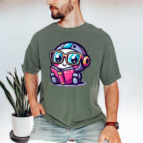 Adorable Book Lover Robot With Reading Glasses Cute Men's Comfort Colors T-Shirt - Bookorys DE