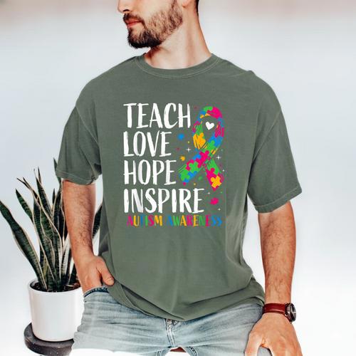 Autism Awareness Ribbon Mom Dad Kids Autistic Support Autism Men's Comfort Colors T-Shirt - Father's Day Fun