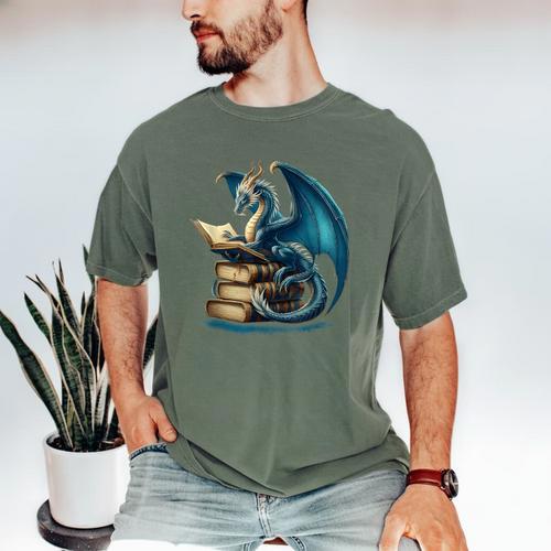 Book Lover Bookworm Reading Books Dragon Sci-Fi Character Men's Comfort Colors T-Shirt - Bookorys