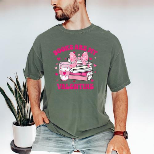 All Booked For Valentines Book Reading Coquette Bow Men's Comfort Colors T-Shirt - Bookorys