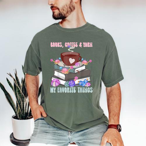 Books Coffee Yarn Lover My Favorite Things Men's Comfort Colors T-Shirt - Bookorys DE