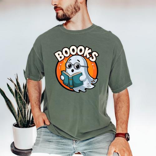 BOOOKS Cute Ghost Reading Books Halloween Men's Comfort Colors T-Shirt - Bookorys