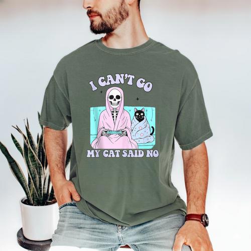 I Can't Go My Cat Said No Introvert Anxiety Cat Lover Men's Comfort Colors T-Shirt - Raresse