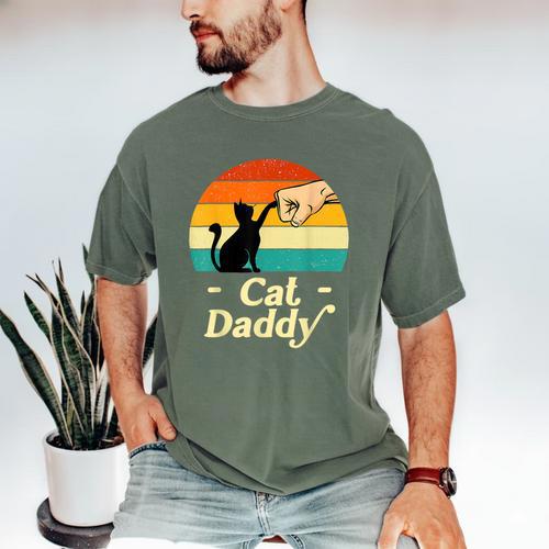 Cat Daddy Vintage Cat Lover Cat Dad Fathers Day Men's Comfort Colors T-Shirt - Father's Day Fun