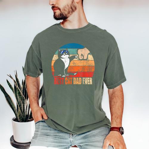 Cat Loving Daddy Fathers Day Mens None Best Cat Dad Ever Paw Fist Bump Fathers Day Tee T Shirt Small US Men's Comfort Colors T-Shirt - Father's Day Fun