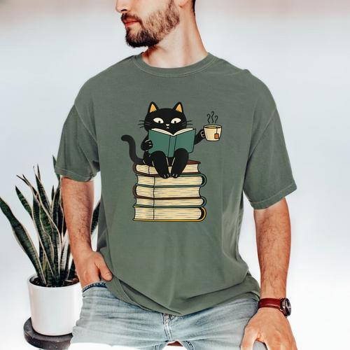 Cat Reading Book Men's Comfort Colors T-Shirt - Bookorys AU