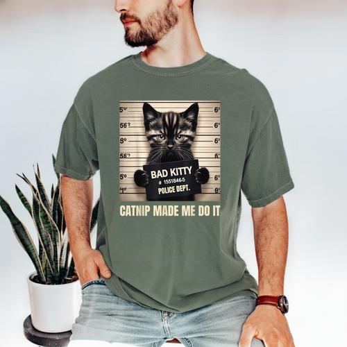 Catnip Made Me Do It Mugshot For Cat Lover Cat Mom Cat Dad Men's Comfort Colors T-Shirt - Father's Day Fun