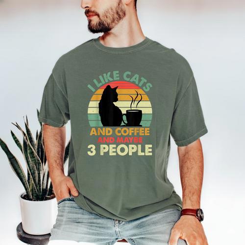 Cats Coffee & 3 People Tee Cute Font Introvert Humor Men's Comfort Colors T-Shirt - Raresse