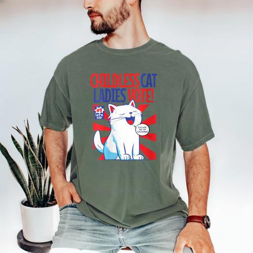 Childless Cat Ladies Vote Kamala Harris Cute Comic Book Cat Men's Comfort Colors T-Shirt - Bookorys UK