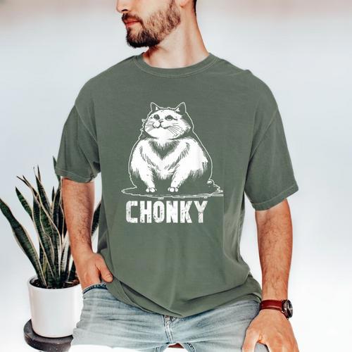 Chonk Fat And Hairy Cat Cats Kittens Dad Graphic Mom Funny Men's Comfort Colors T-Shirt - Father's Day Fun