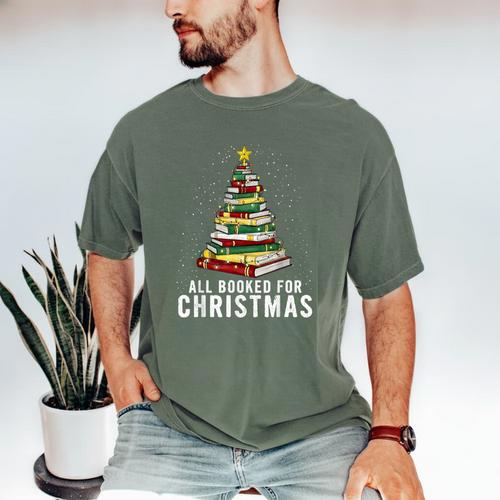 Christmas Book Tree All Booked For Xmas Men's Comfort Colors T-Shirt - Bookorys