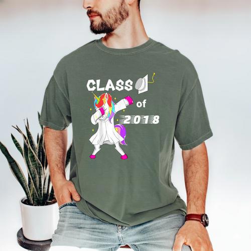 Class Of 2018 Graduation Him Her Unicorn Dabbing Shirt Men's Comfort Colors T-Shirt - Best Gift Smart