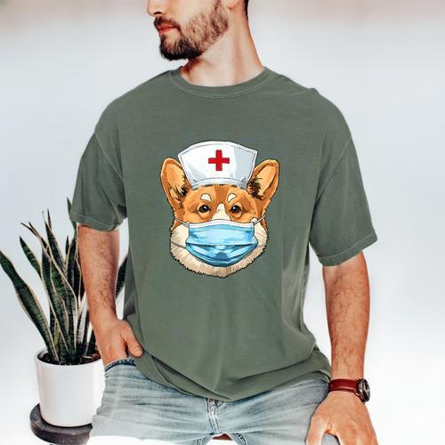 Corgi Dog Nurse RN Nursing School Graduation Men's Comfort Colors T-Shirt - Best Gift Smart