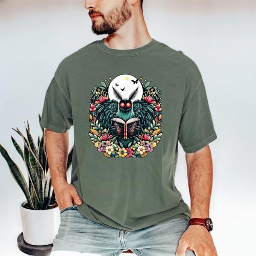 Cottagecore Aesthetic Mothman Book Lover Camping Men's Comfort Colors T-Shirt - Bookorys CA
