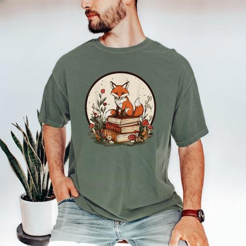 Cottagecore Fox With Books Men's Comfort Colors T-Shirt - Bookorys AU