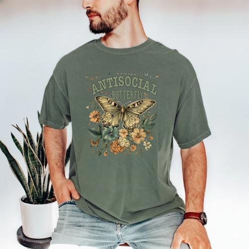 Cottagecore Introvert Humor Vintage Antisocial Butterfly Men's Comfort Colors T-Shirt - Raresse