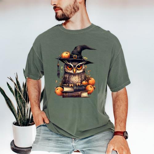 Cottagecore Owl Witch Hat On Book Pumpkin Halloween Costume Men's Comfort Colors T-Shirt - Bookorys DE