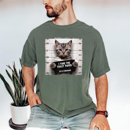 Cute Cat Mugshot Humorous Cat For Cats Lover Cat Mom Cat Dad Men's Comfort Colors T-Shirt - Father's Day Fun