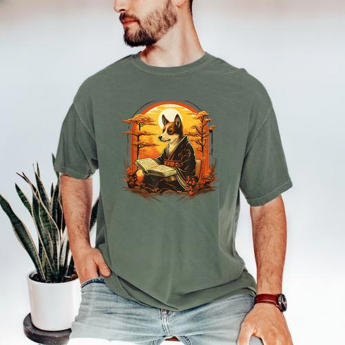Cute Corgi Dog In Japanese Kimono With Book Men Women Girls Kids Men's Comfort Colors T-Shirt - Bookorys DE