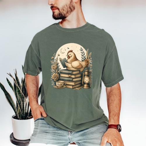 Cute Cottagecore Aesthetic Chicken Reading Book Nerd Men's Comfort Colors T-Shirt - Bookorys UK