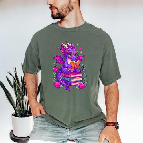 Cute Dragon Reading Books Bookworm Men's Comfort Colors T-Shirt - Bookorys