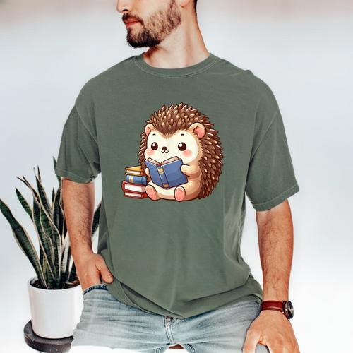 Cute Hedgehog Book Lover Readers Animal Reading Men's Comfort Colors T-Shirt - Bookorys CA