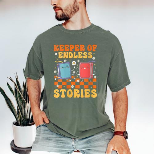 Cute Librarian Library Book Lover Keeper Of Endless Stories Men's Comfort Colors T-Shirt - Bookorys