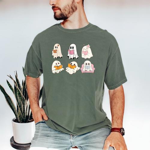 Cute Spooky Reading Book Halloween Fall Ghost Autumn Men's Comfort Colors T-Shirt - Bookorys