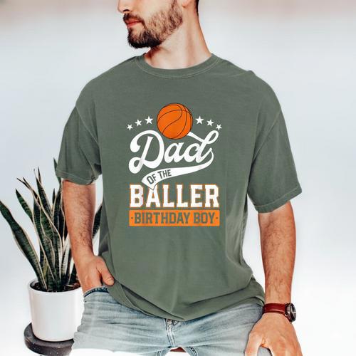 Dad Of The Baller Birthday Boy Basketball Themed Party Men's Comfort Colors T-Shirt - Father's Day Fun