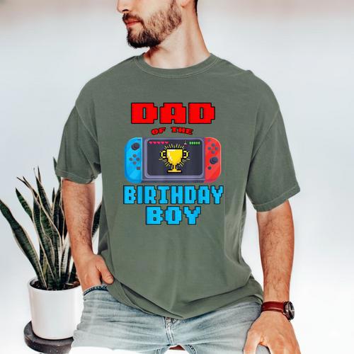 Dad Of The Birthday Boy Video Games Theme Bday Matching Men's Comfort Colors T-Shirt - Father's Day Fun