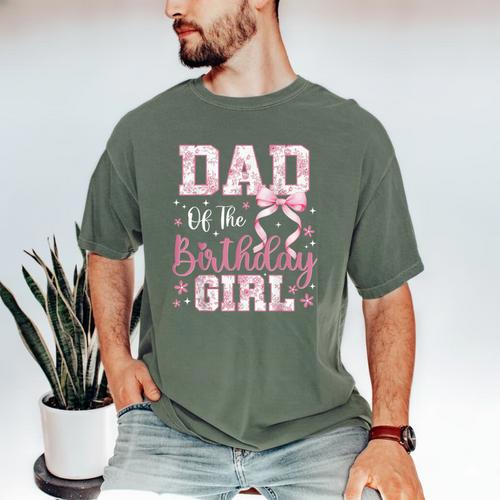 Dad Of The Birthday Girl Pink Bow Flower Birthday Girl Men's Comfort Colors T-Shirt - Father's Day Fun