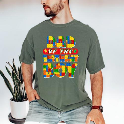 Dad And Mom Birthday Boy Building Bricks Family Party Decor Men's Comfort Colors T-Shirt - Father's Day Fun