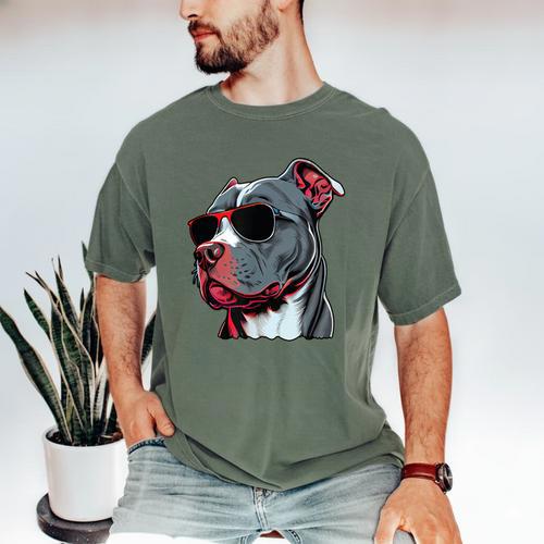 Dad Mom Cool Dog Sunglasses Pitbull Men's Comfort Colors T-Shirt - Father's Day Fun