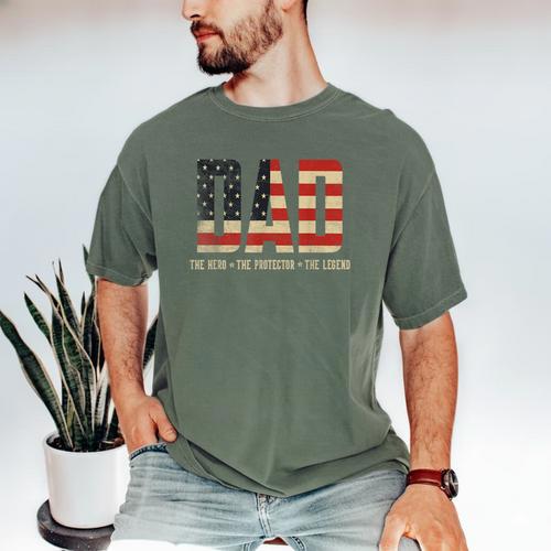 Dad Protector Hero Legend USA Flag Dad Father's Day Men's Comfort Colors T-Shirt - Father's Day Fun