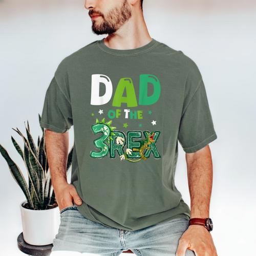 Dad Of The Three Rex Birthday Dinosaur Family Matching Men's Comfort Colors T-Shirt - Father's Day Fun