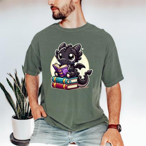 Dragon Reading A Book Cute Bookworm Book Lover Men's Comfort Colors T-Shirt - Bookorys